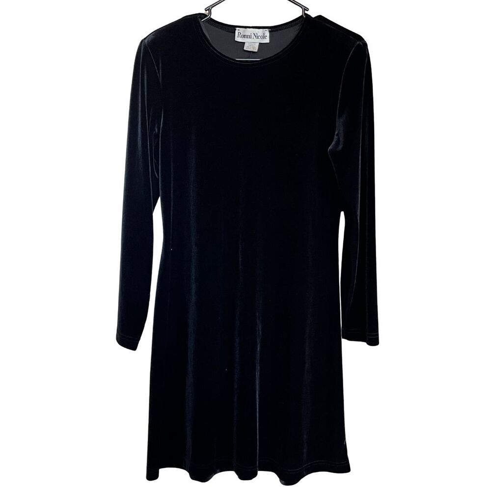 Vintage 90’s Ronni Nicole Black Stretch Velvet Long Sleeve Dress Poly Spandex 10